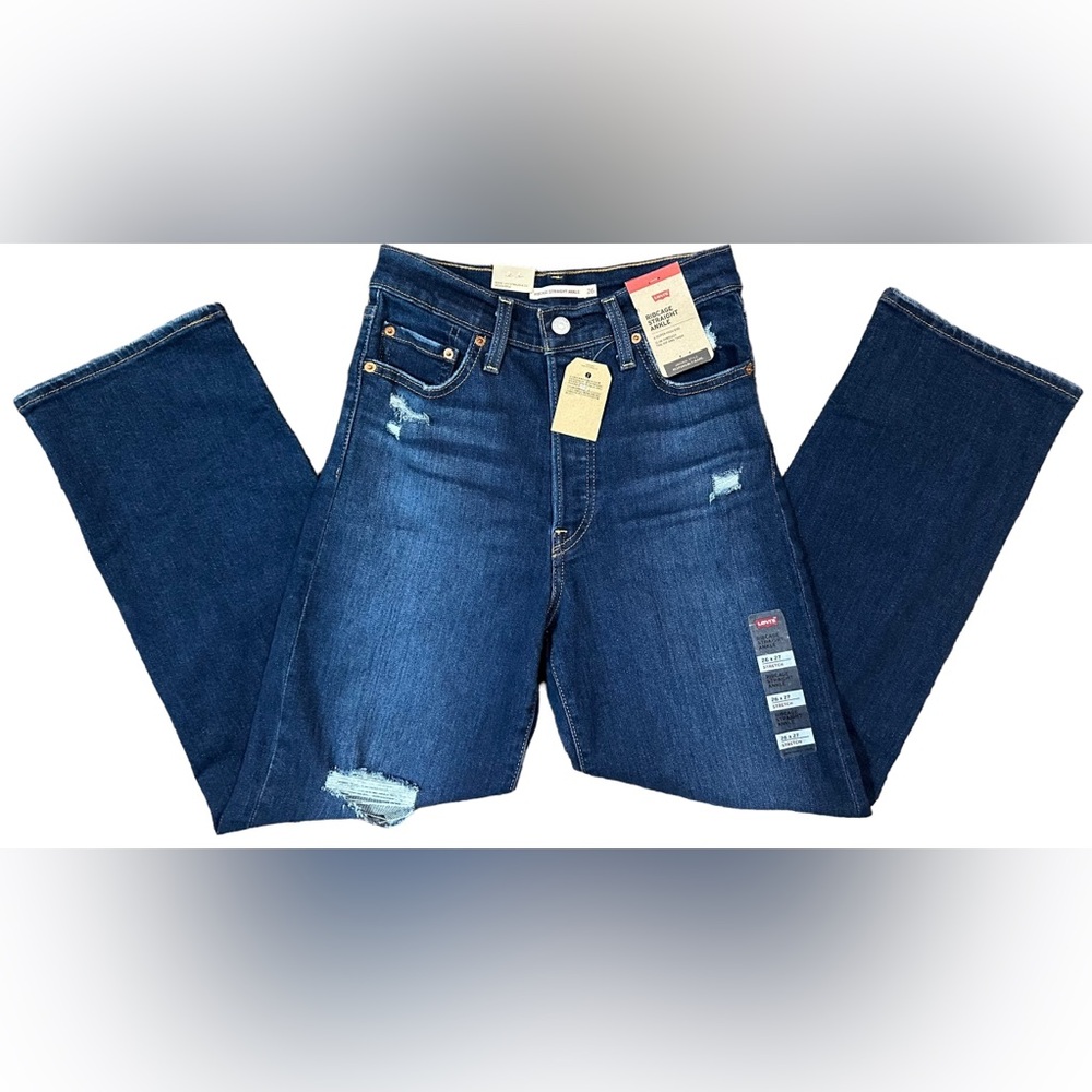 Levi’s Ribcage‎ Straight Ankle Jeans 26x27 Factory Distress High Rise NWT